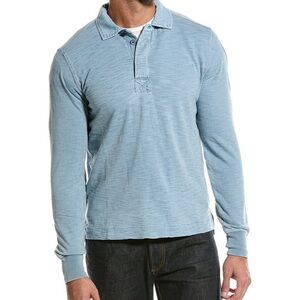 Todd Snyder Rugby Polo Shirt Men XL White Wash Indigo Light Blue Long Sleeve